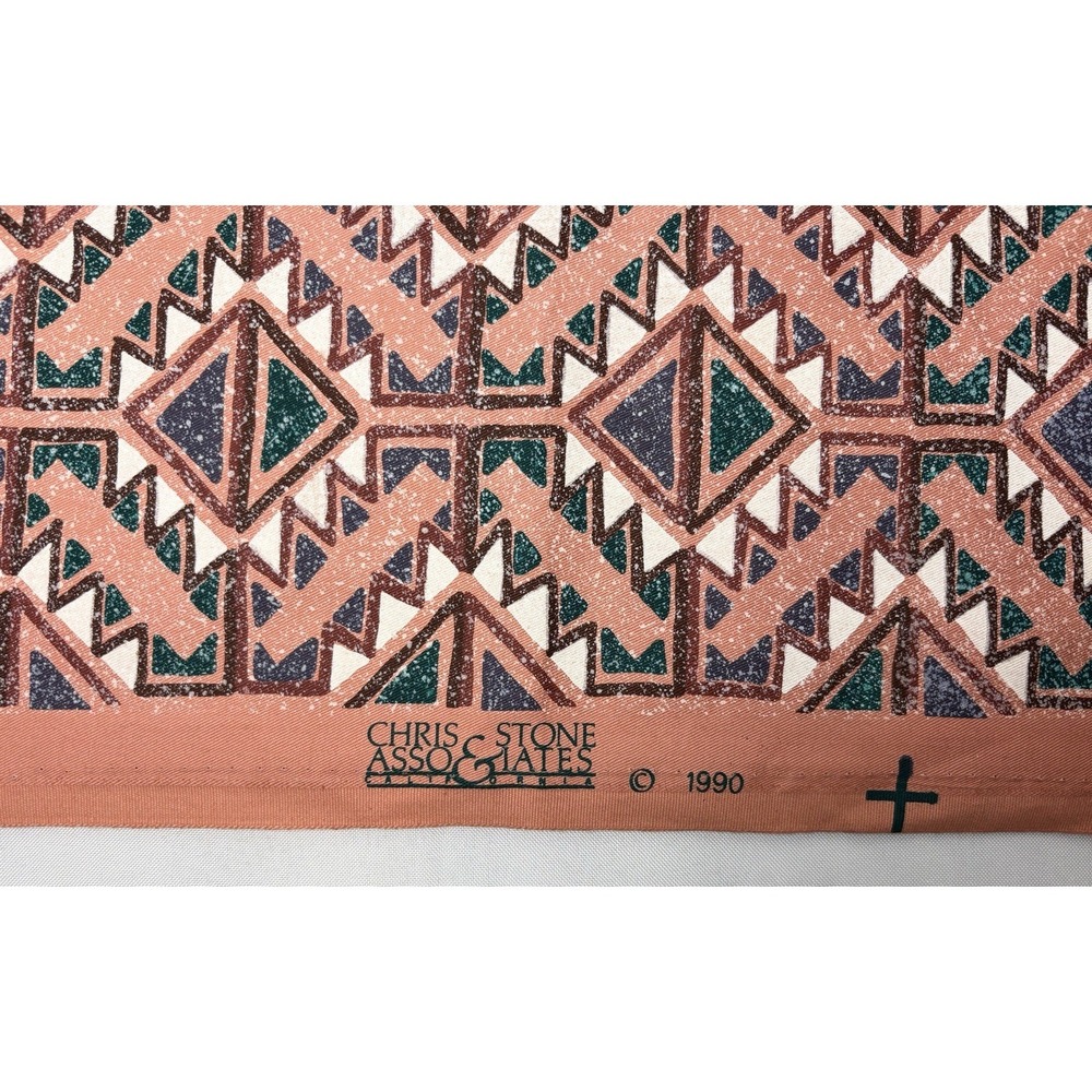 1990 Chris Stone Aztec Print Fabric 4 yds Green Salmon Heavy Cotton Vintage